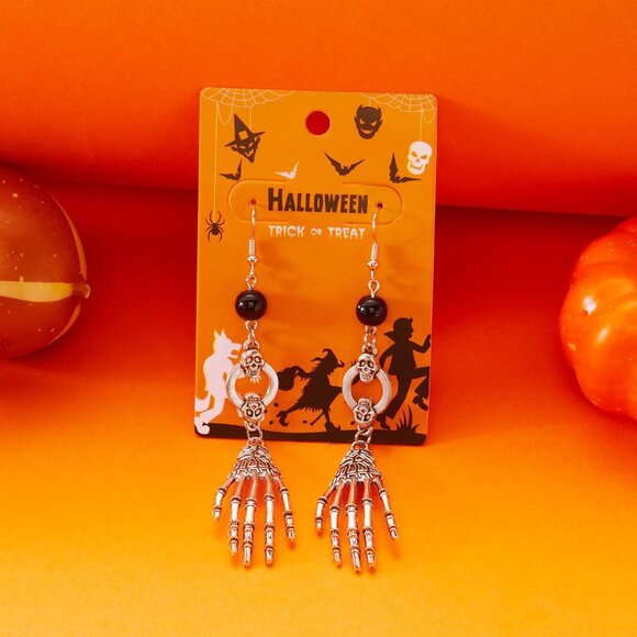 Women's Halloween Skeleton Spider Pumpkin Party Ghost Bat Dangle Earrings - Picture 5 of 7